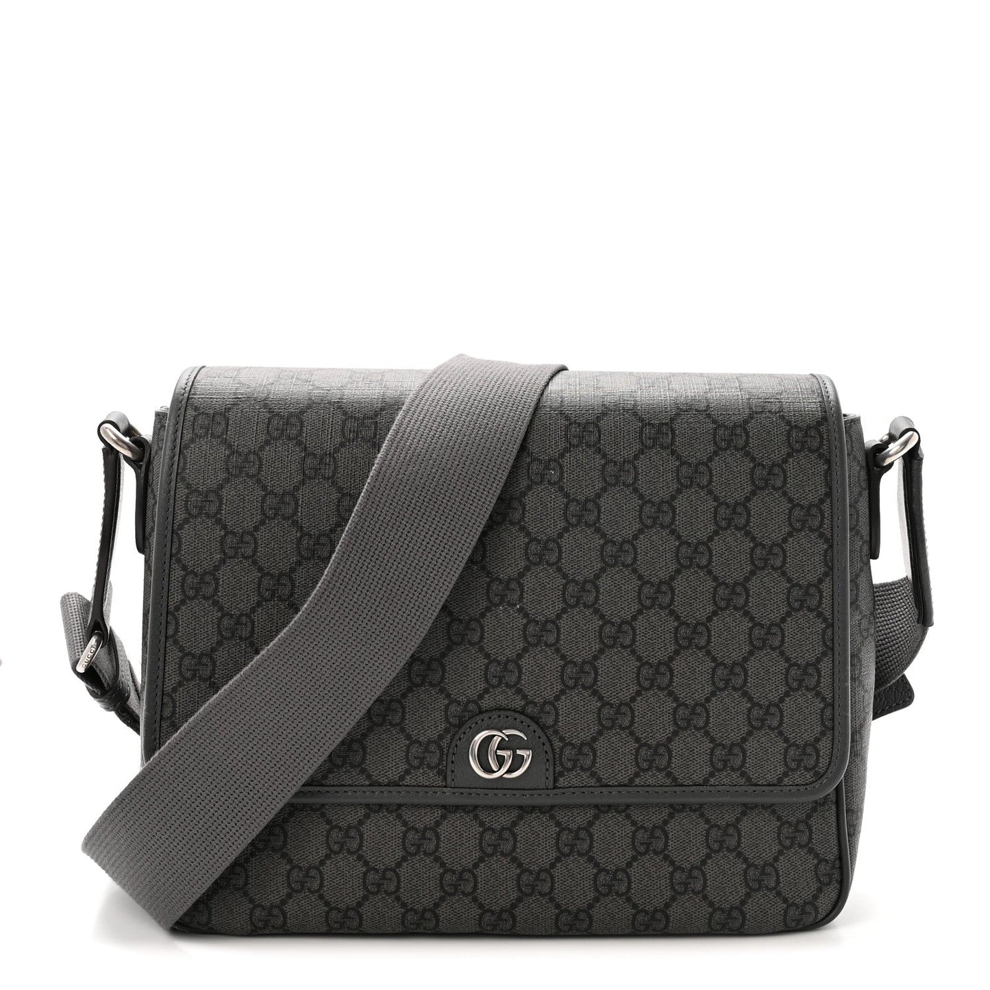 Tender GG Supreme Monogram Textured Dollar Calfskin Ophidia Messenger Bag Grey Black Graphite Grey