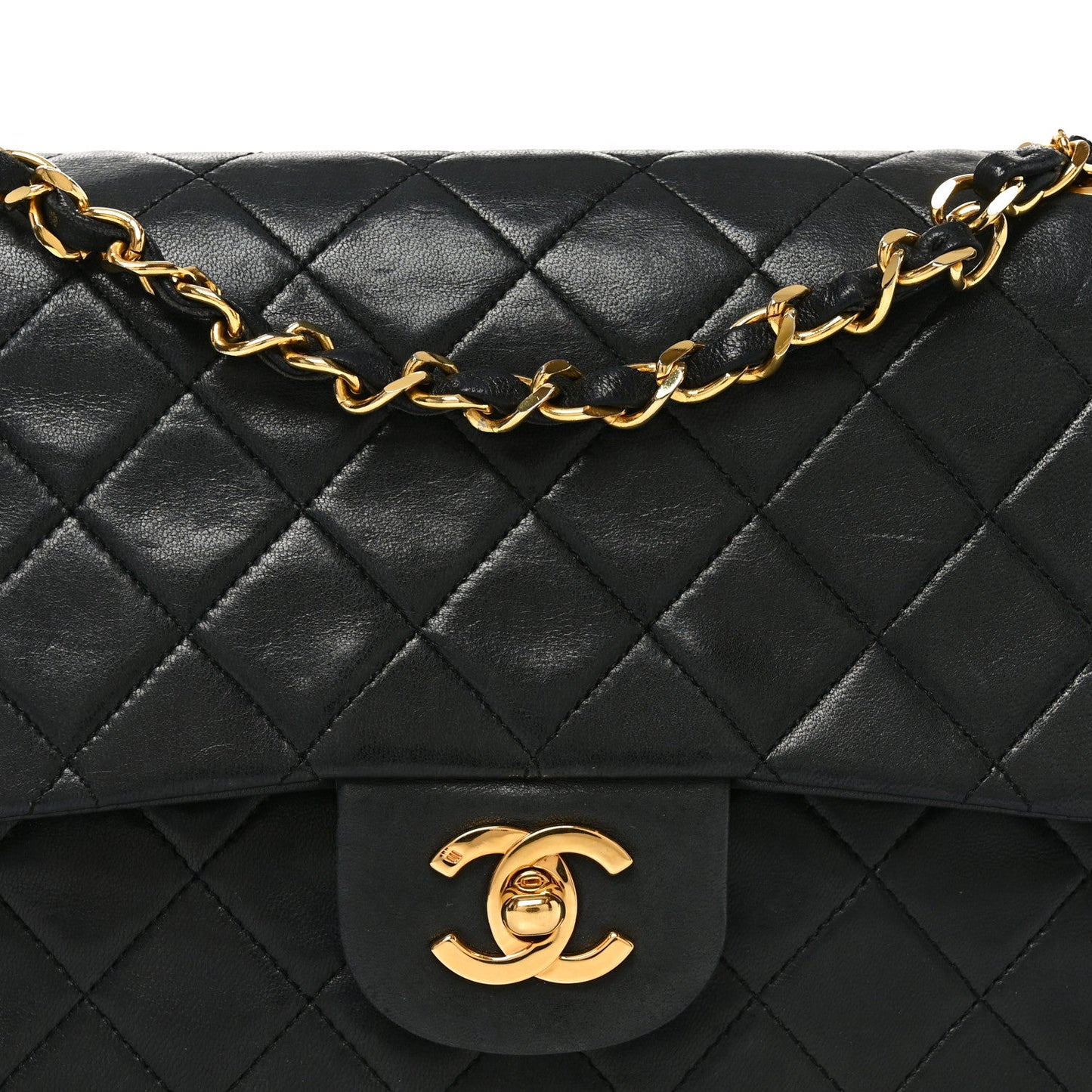 Lambskin Quilted Medium Double Flap Black