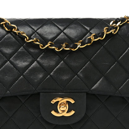 Lambskin Quilted Medium Double Flap Black
