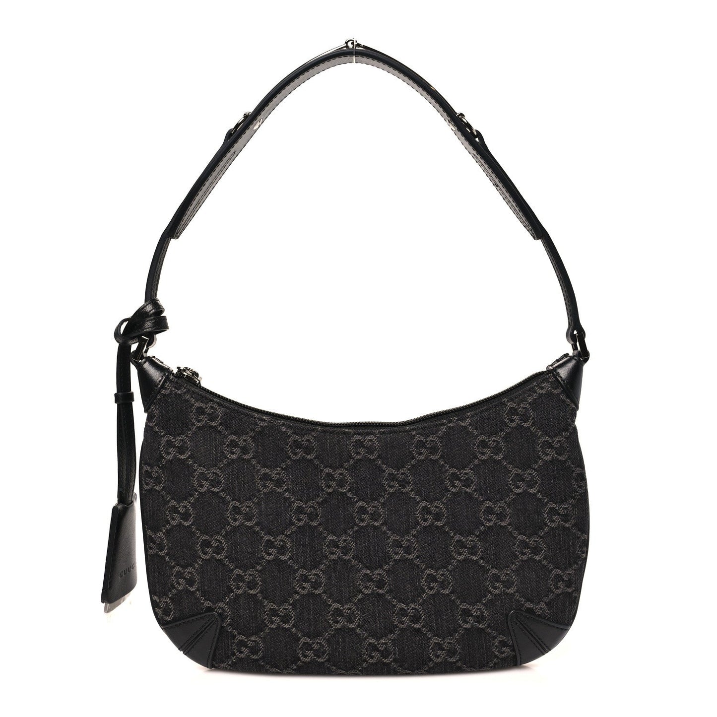 Jacquard Black Denim GG Monogram Horsebit Slim Small Shoulder Bag Black Grey