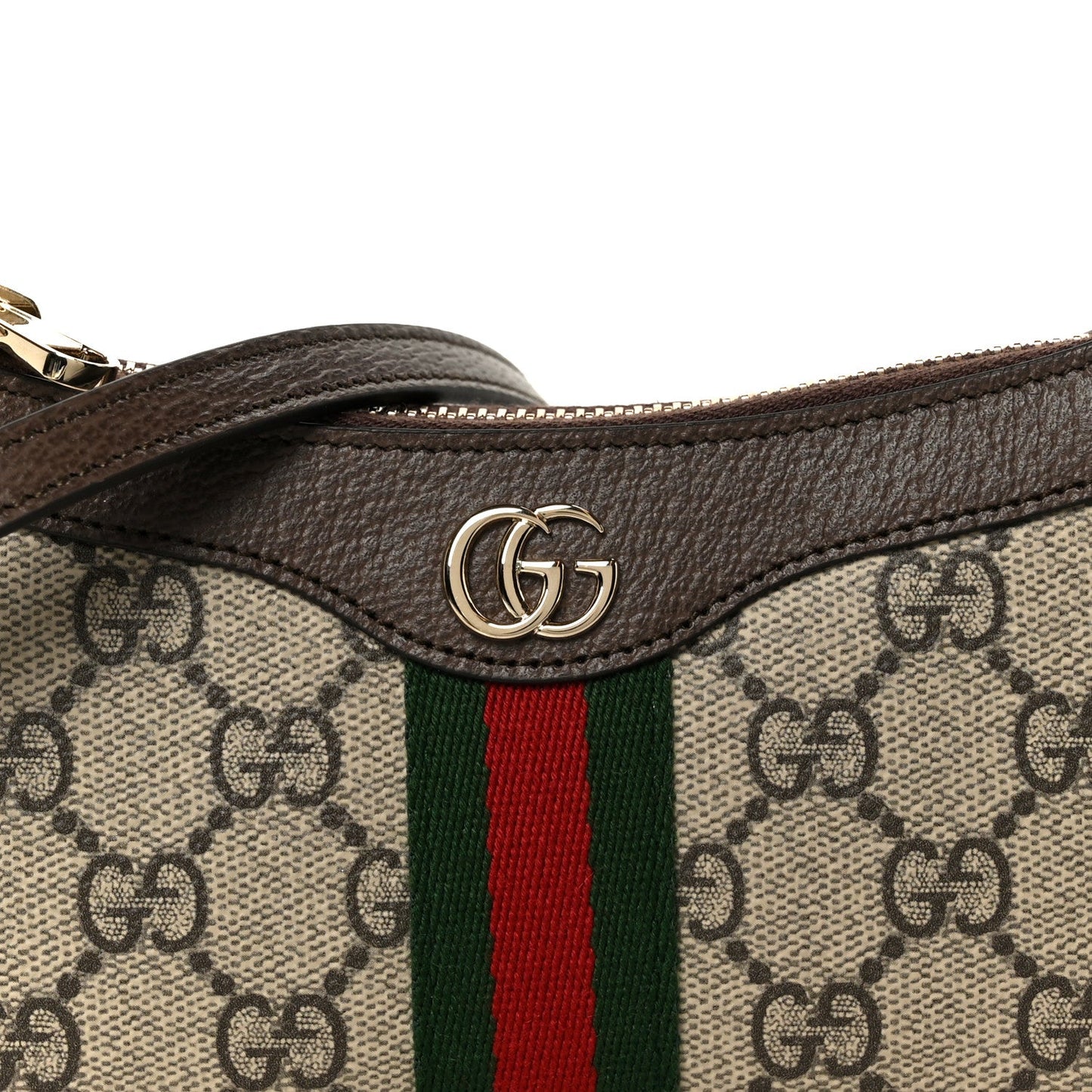 GG Supreme Monogram Textured Dollar Calfskin Web Mini Ophidia Shoulder Bag Beige Ebony New Acero