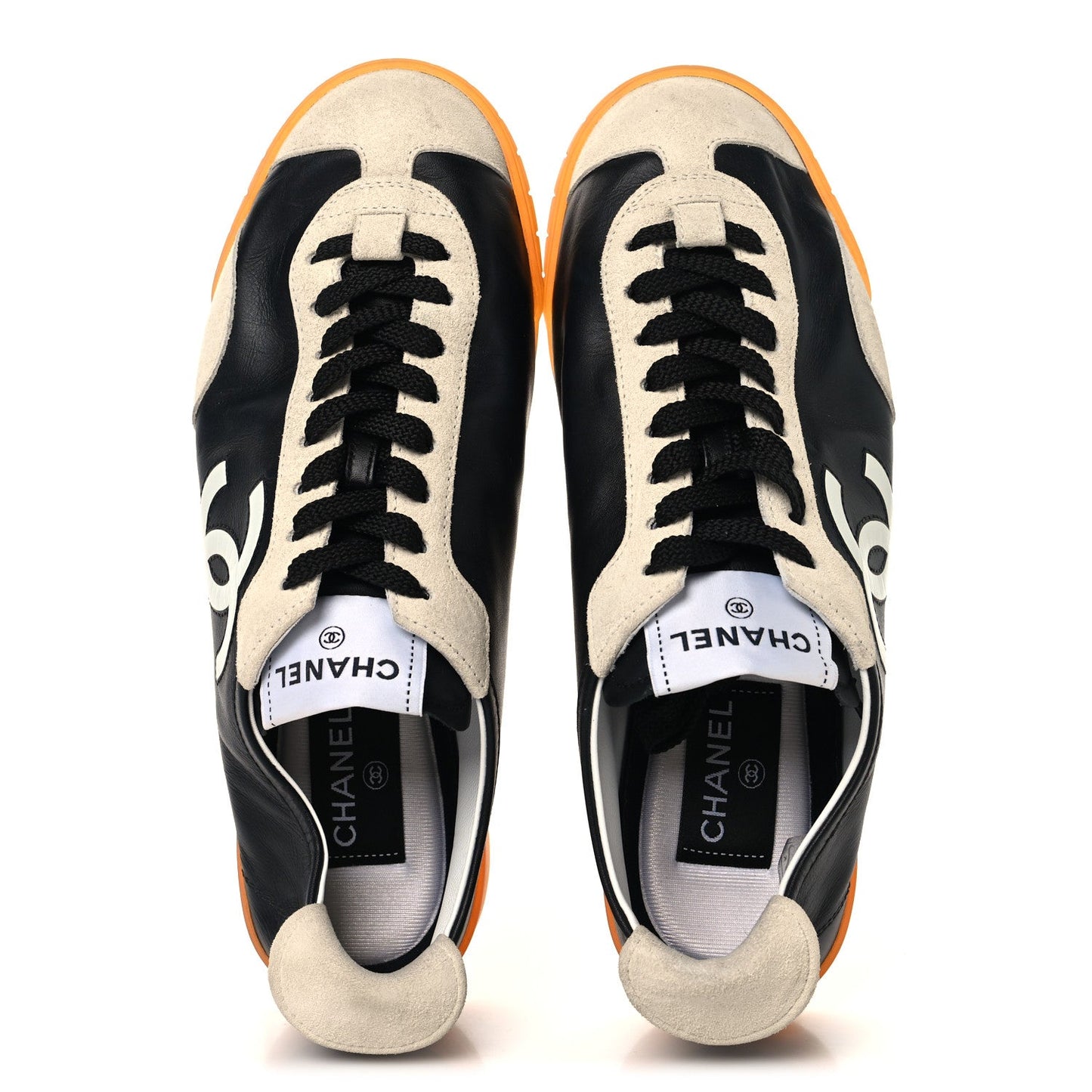 Calfskin Embossed Suede Womens CC Sneakers 37 Black White