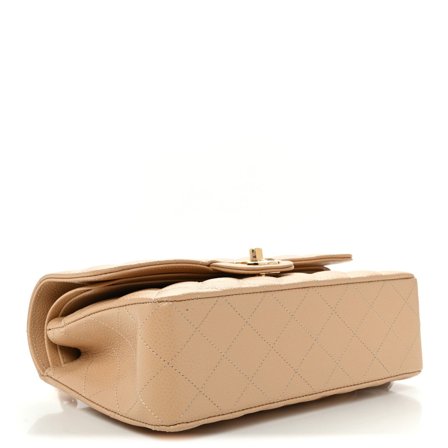 Caviar Quilted Small Double Flap Beige
