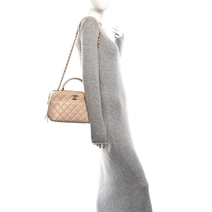Lambskin Quilted Medium Trendy CC Bowling Bag Beige