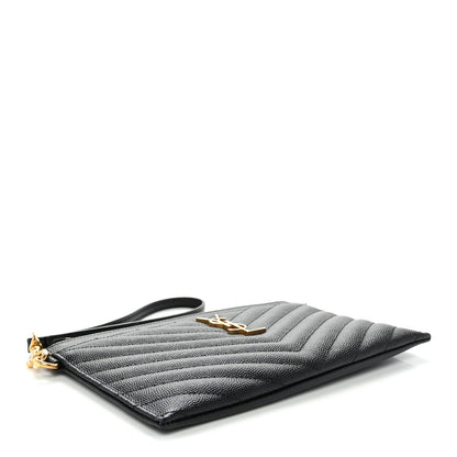 Grain De Poudre Chevron Monogram Large Bill Pouch Black