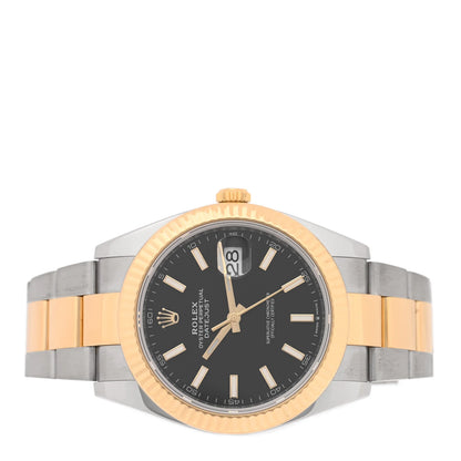 Rolex Stainless Steel 18K Yellow Gold 41mm Oyster Perpetual Datejust Watch Black 126333