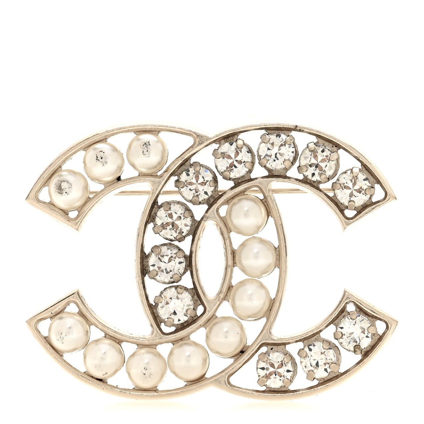 Pearl Crystal CC Brooch Gold Pearly White