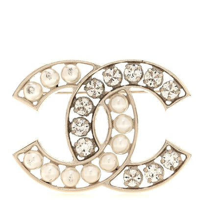 Pearl Crystal CC Brooch Gold Pearly White