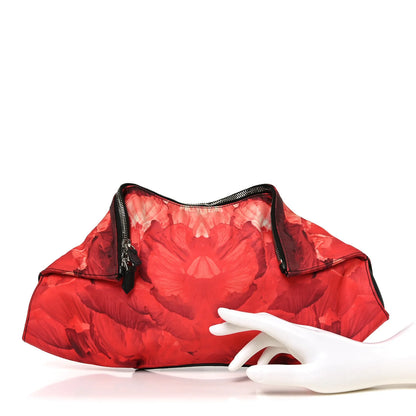 Alexander McQueen Silk Floral Print Clutch Red Multicolor