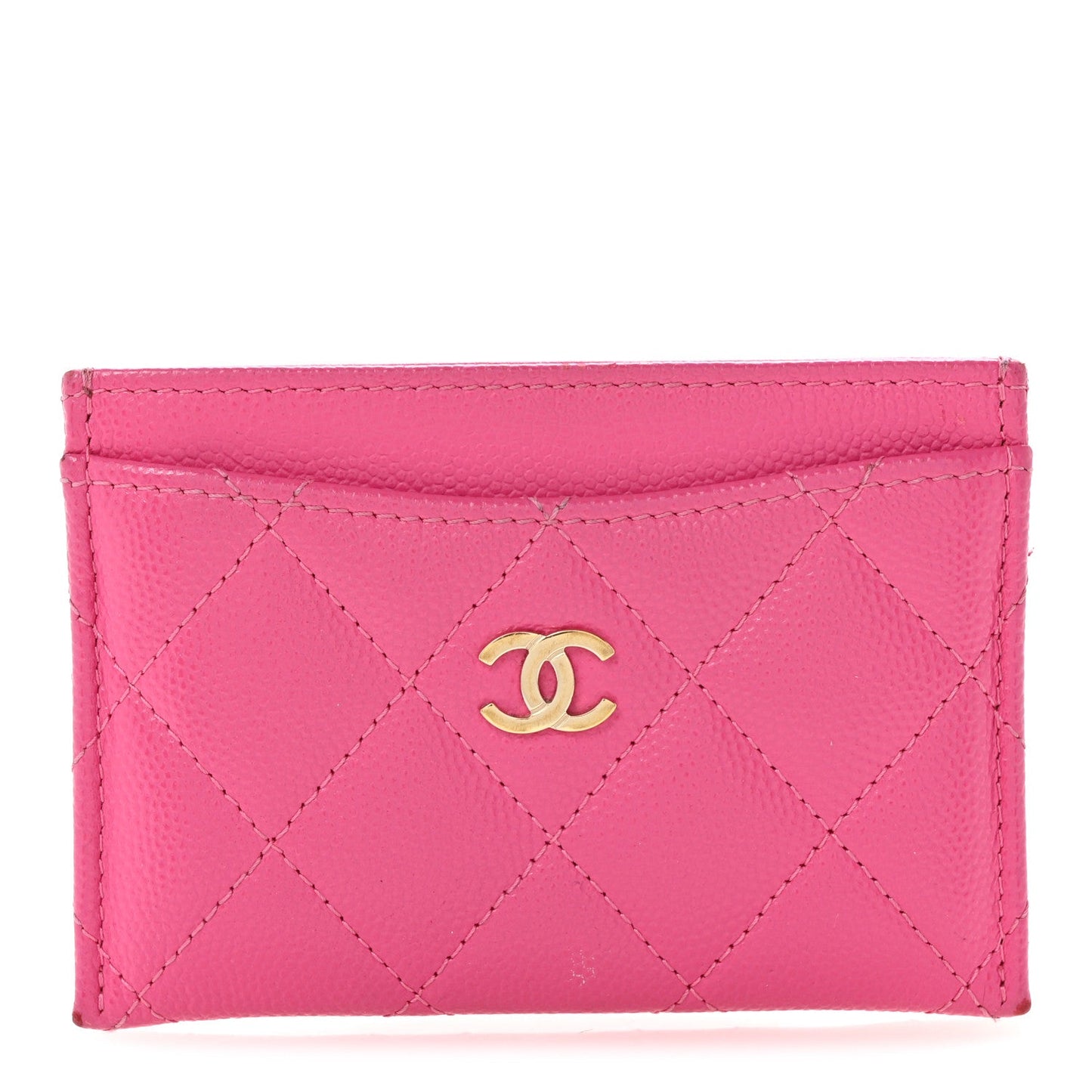 Caviar Quilted Card Holder Fuchsia