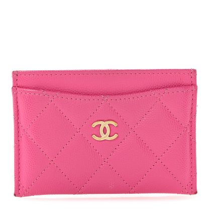 Caviar Quilted Card Holder Fuchsia