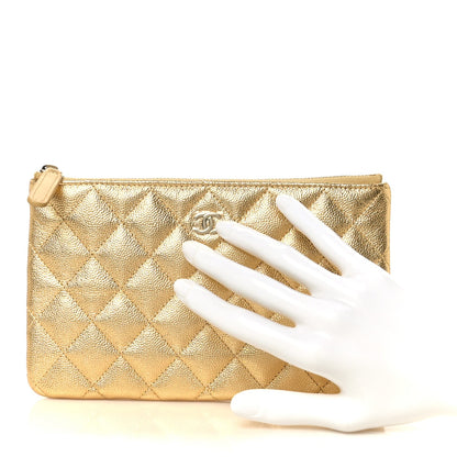 Metallic Caviar Quilted Small Zipped Pouch Gold