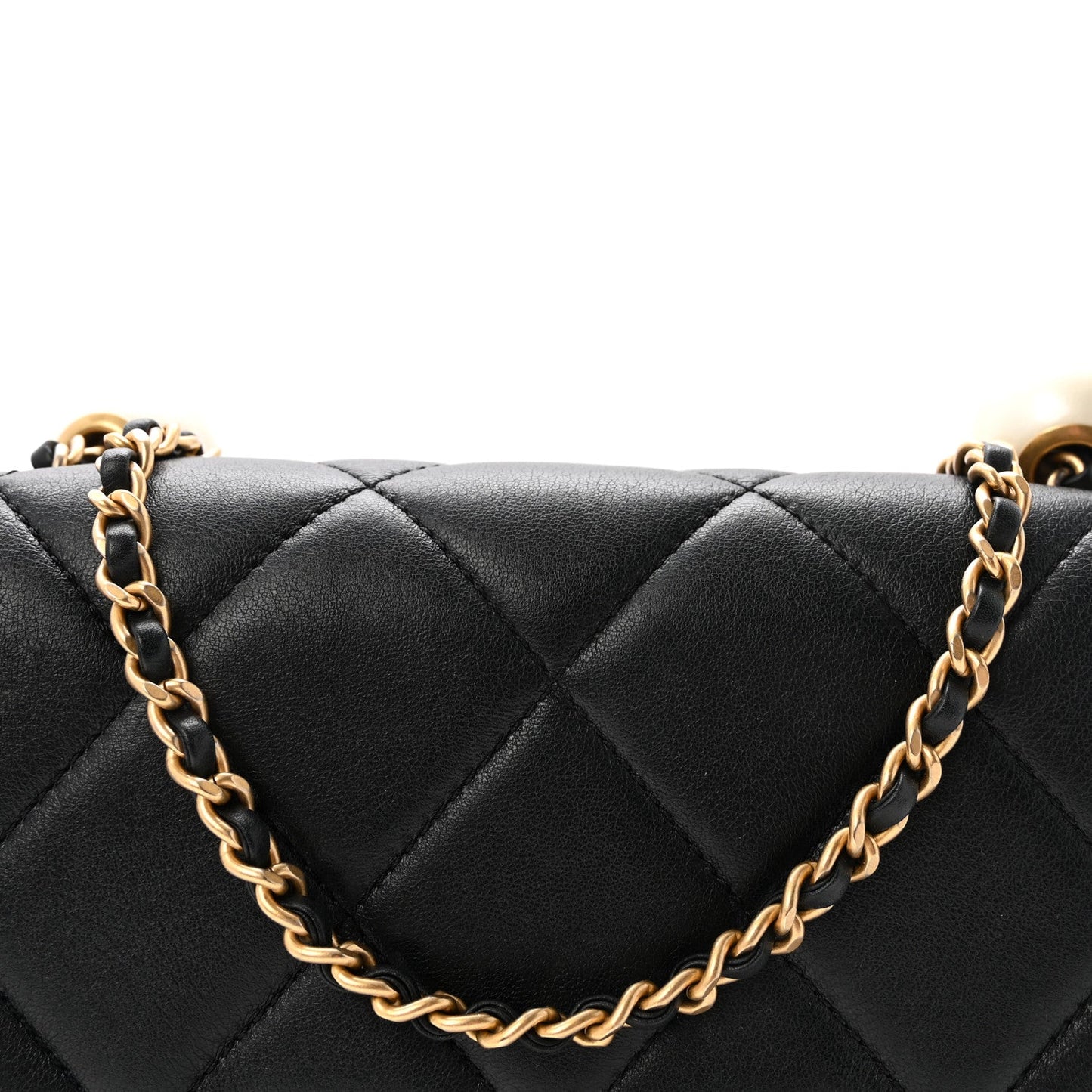 Lambskin Quilted Pearl Small Flap Black