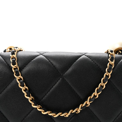 Lambskin Quilted Pearl Small Flap Black