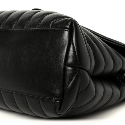 Calfskin Y Quilted Monogram Medium Loulou Chain Satchel Black