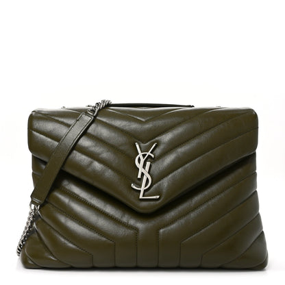 Calfskin Y Quilted Monogram Medium Loulou Chain Satchel Military Olive