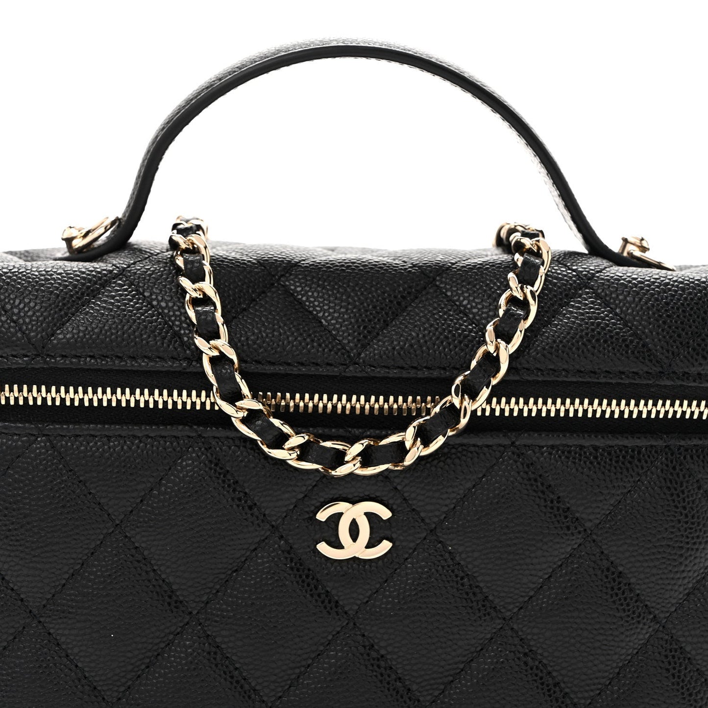 Caviar Quilted Top Handle Slim Vanity With Chain Black
