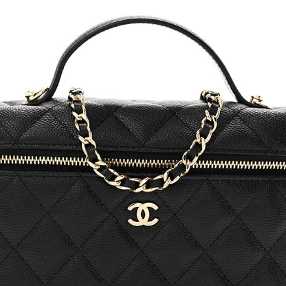 Caviar Quilted Top Handle Slim Vanity With Chain Black