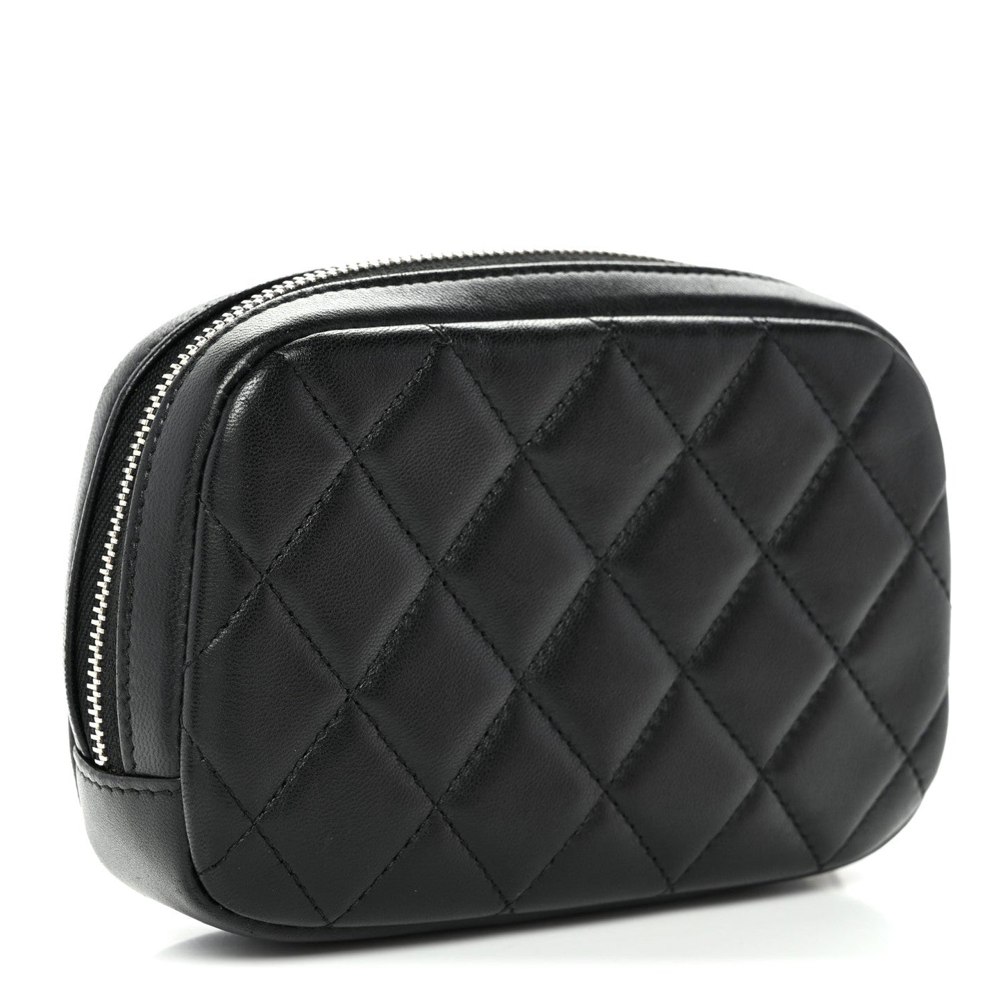 Lambskin Quilted Small Curvy Pouch Cosmetic Case Black