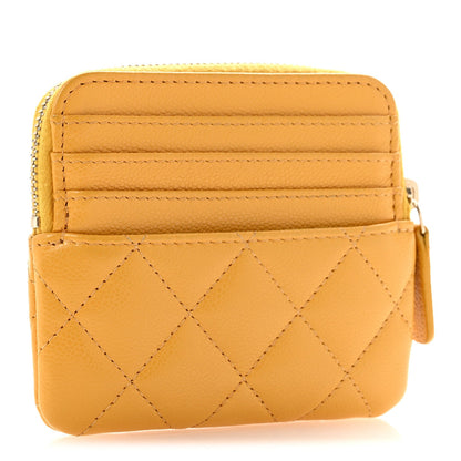 Caviar Quilted Zip Card Holder Wallet Yellow