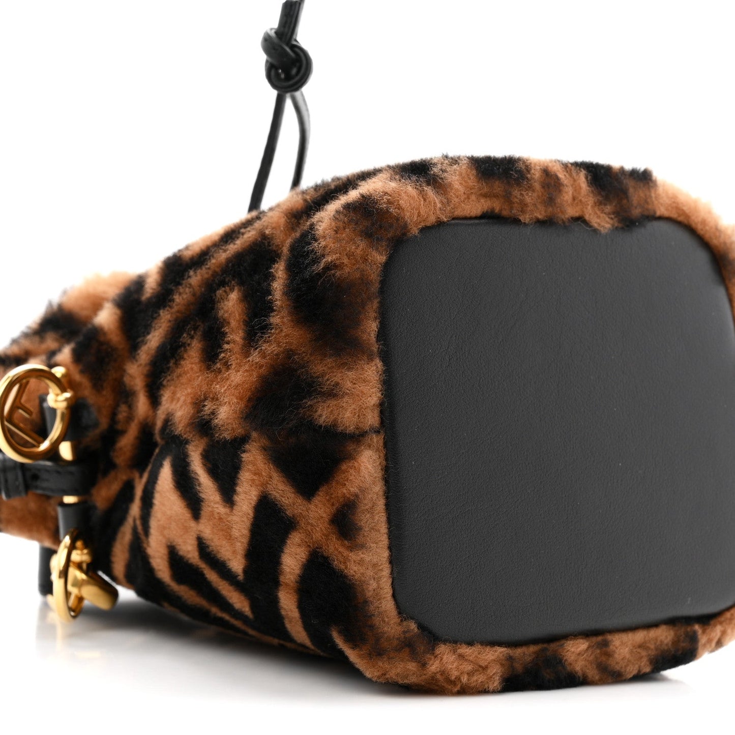Shearling Vitello Dolce F is Fendi Macro FF 1974 Mini Mon Tresor Bucket Bag Tobacco Black