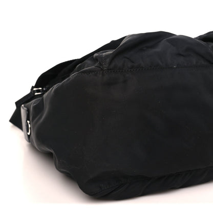 Tessuto Nylon Saffiano Double Buckle Messenger Shoulder Bag Black