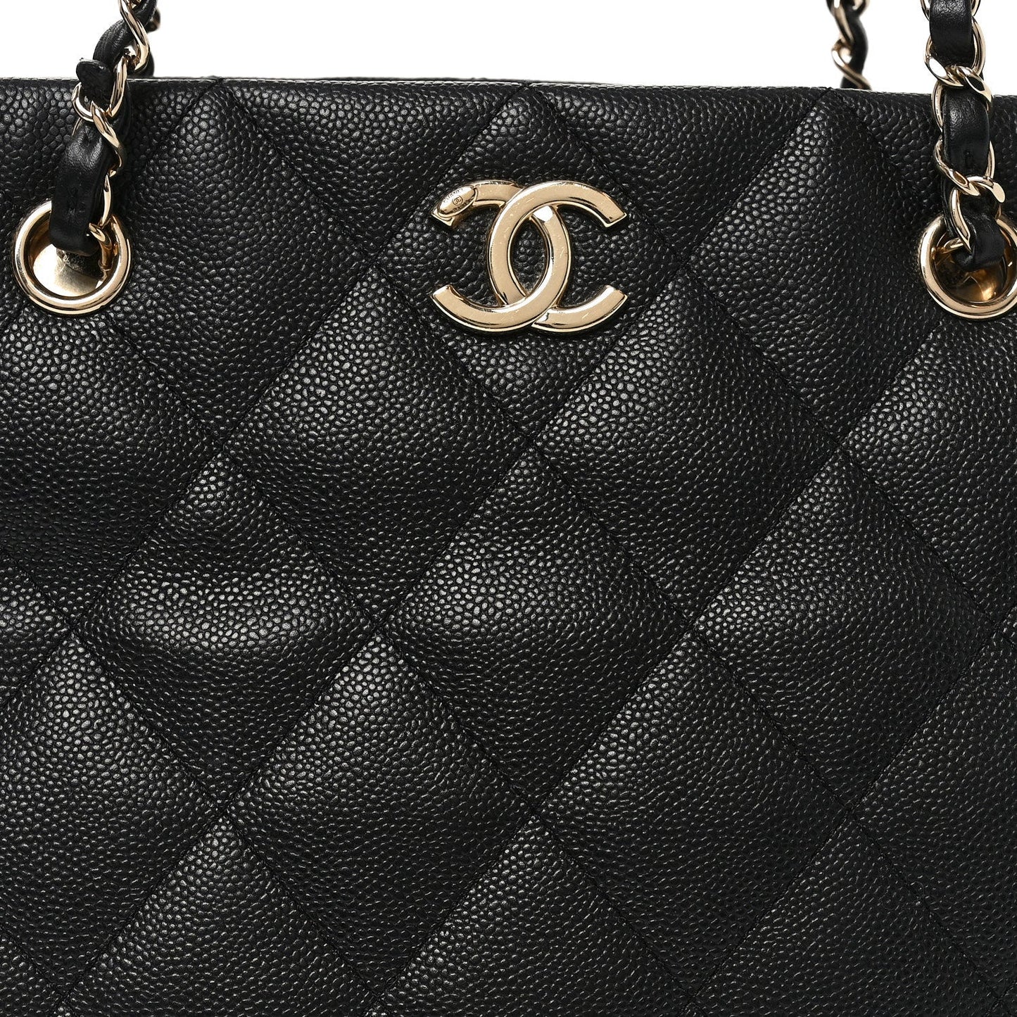 Caviar Quilted Small Shopping Tote Black