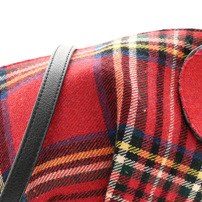 Wool Calfskin Mini Elephant Crossbody Bag Red Tartan