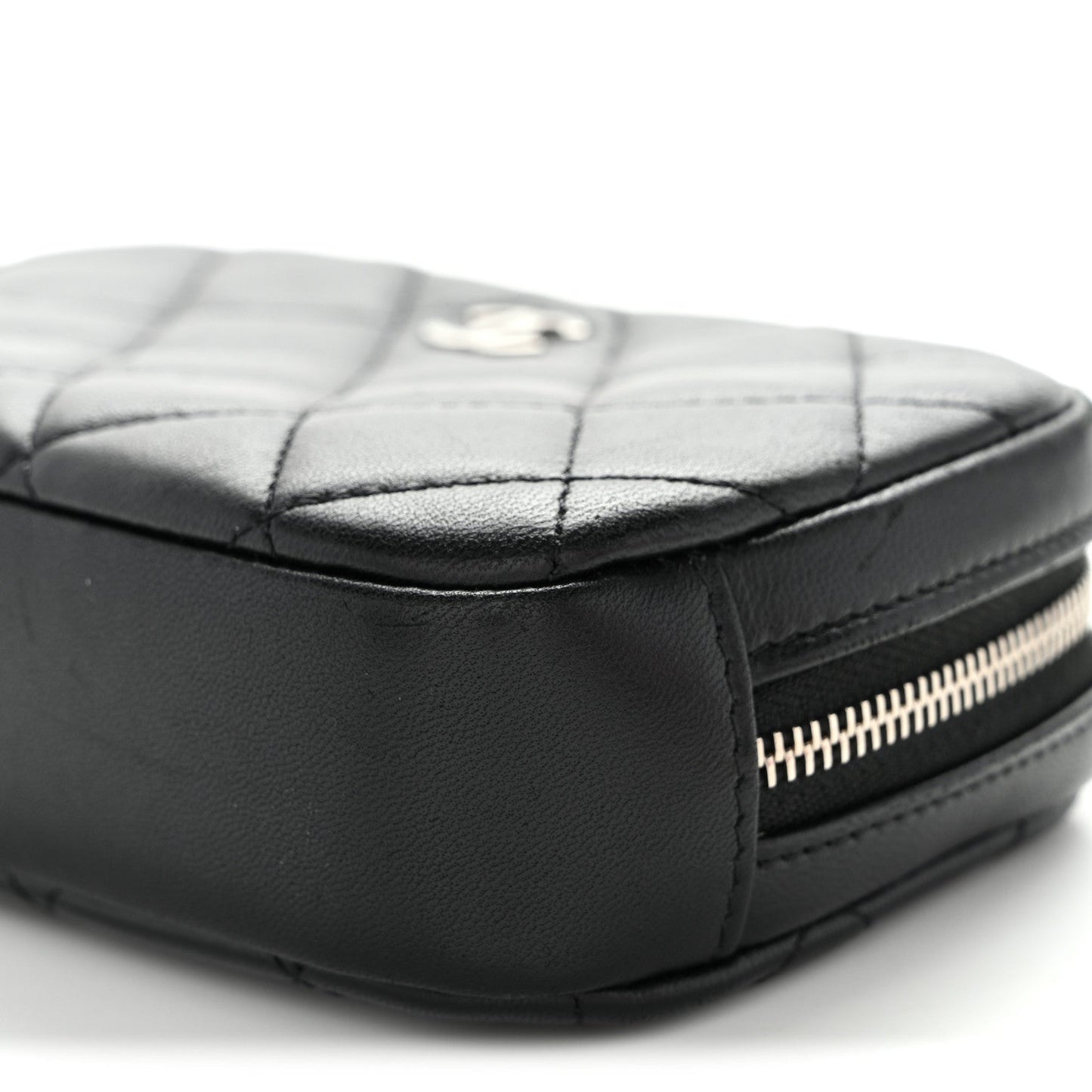 Lambskin Quilted Small Curvy Pouch Cosmetic Case Black