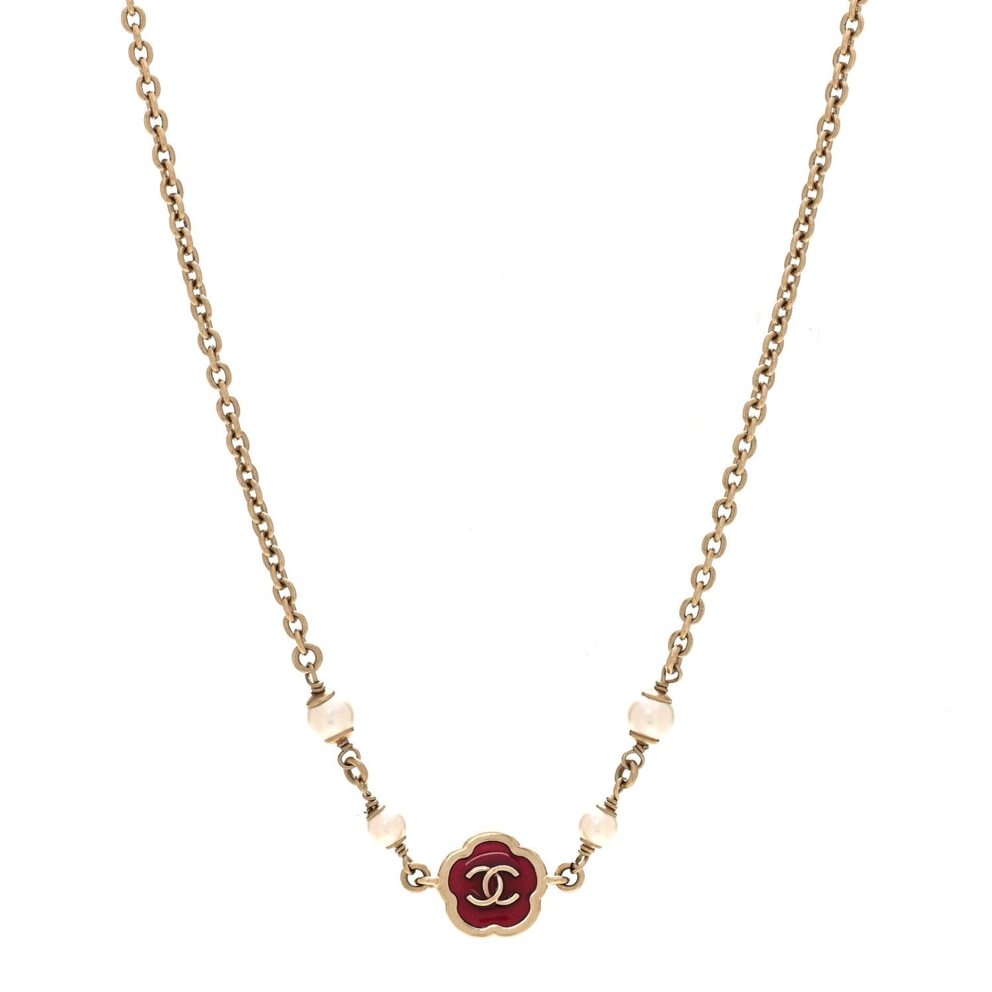 Pearl Enamel CC Camellia Short Necklace Pink Gold