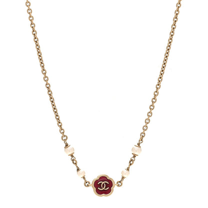 Pearl Enamel CC Camellia Short Necklace Pink Gold