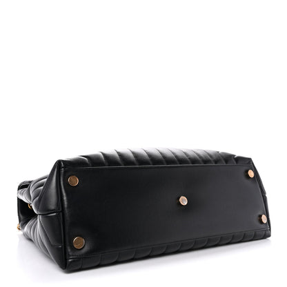 Calfskin Y Quilted Monogram Large Loulou Chain Satchel Black