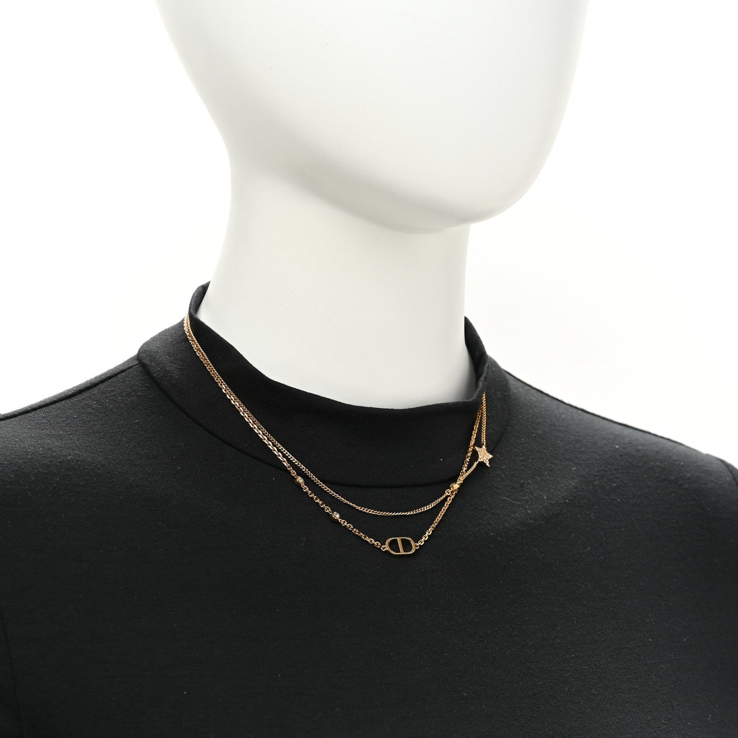 Metal Crystal Petit CD Double Necklace Gold