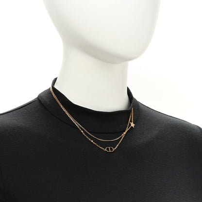 Metal Crystal Petit CD Double Necklace Gold