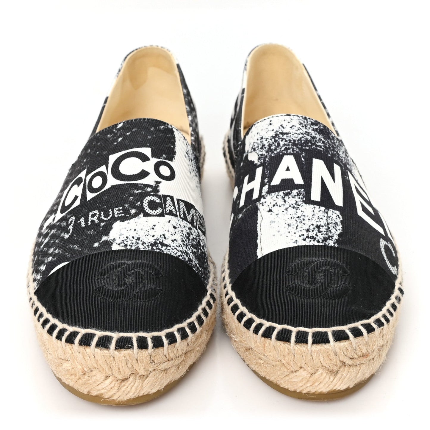 Printed Canvas Grosgrain 31 Rue Cambon Espadrilles 37 Black White