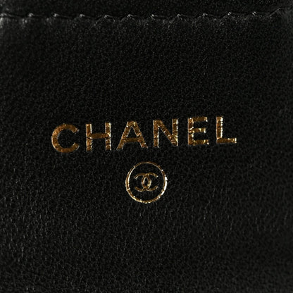 Lambskin Quilted Flap Card Holder Wallet Black