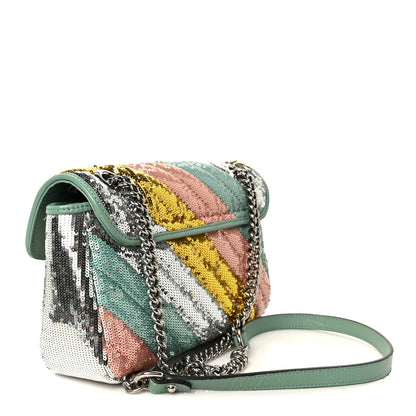 Sequin Satin Calfskin Matelasse Diagonal Small GG Marmont Shoulder Bag Grigio Argento Verde Chiaro Rosa Giallo Light Water Green