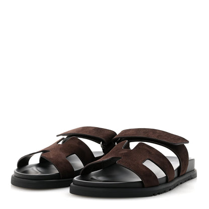 Suede Goatskin Womens Chypre Sandals 39.5 Marron Ebene
