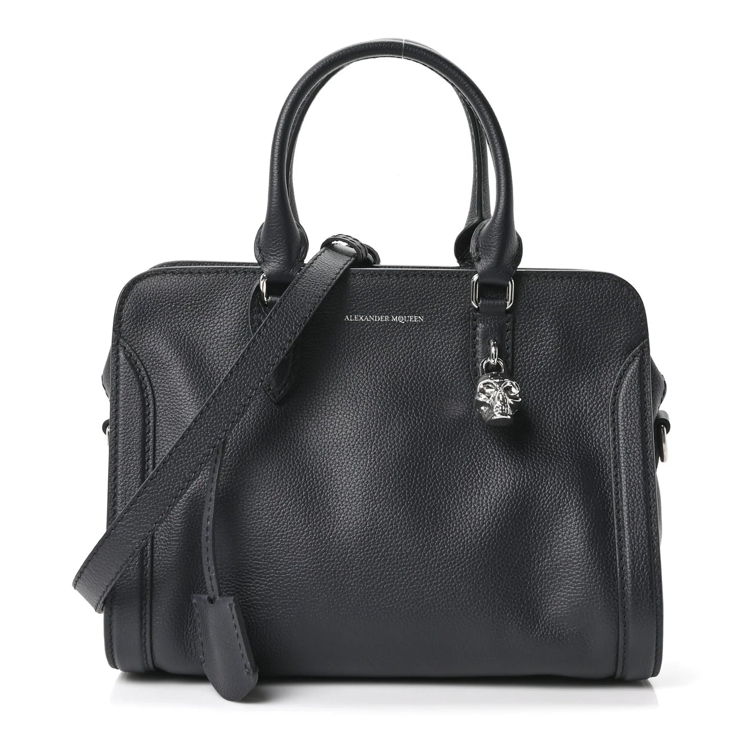 Alexander McQueen Pebbled Calfskin Small Skull Padlock Zip Around Tote Navy