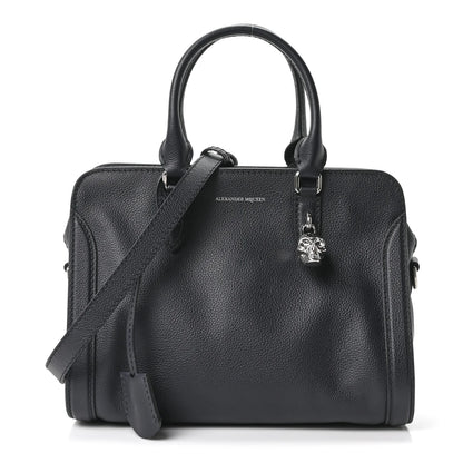 Alexander McQueen Pebbled Calfskin Small Skull Padlock Zip Around Tote Navy