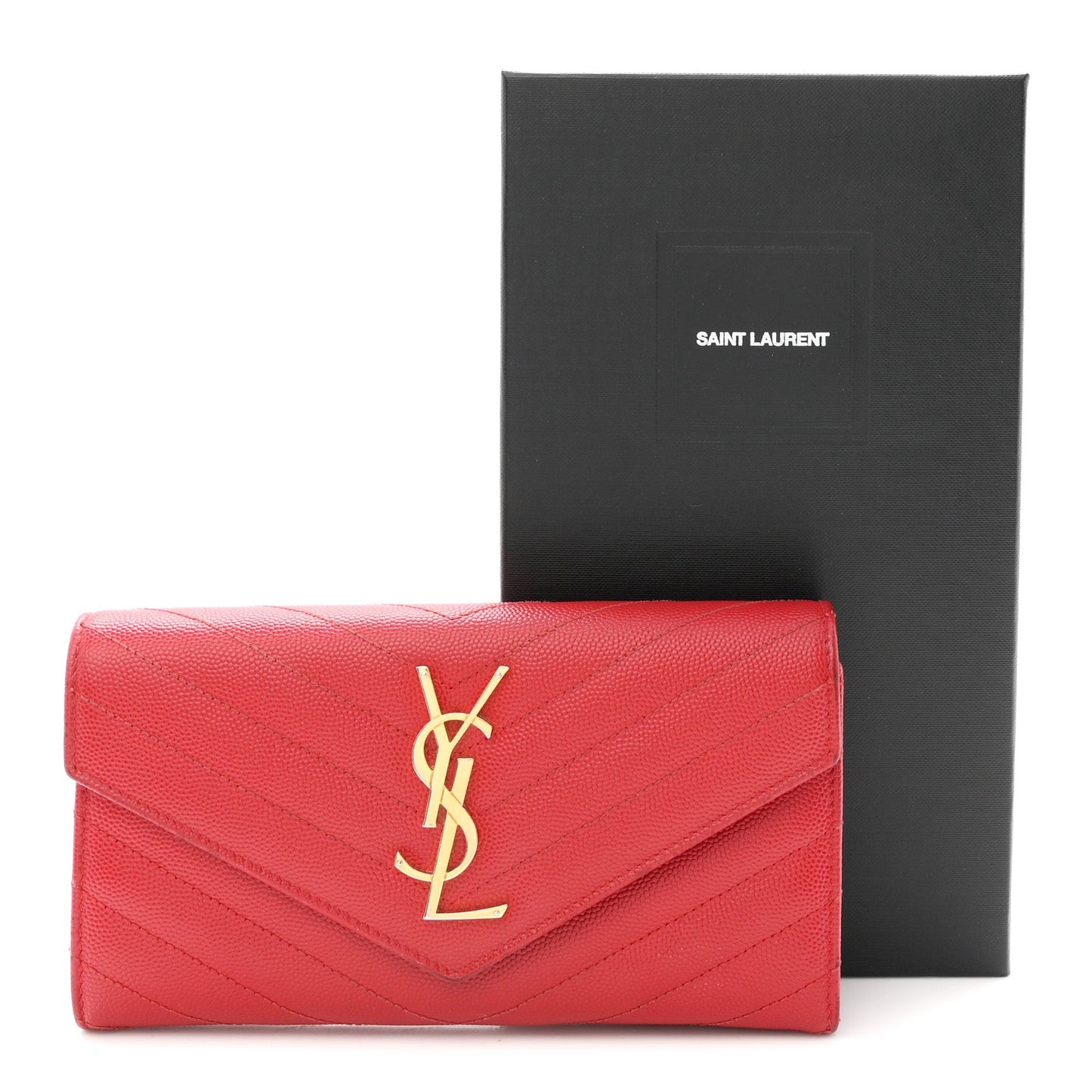 Grain De Poudre Matelasse Chevron Monogram Flap Wallet Red