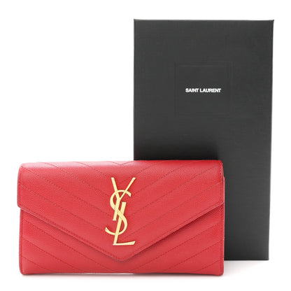 Grain De Poudre Matelasse Chevron Monogram Flap Wallet Red