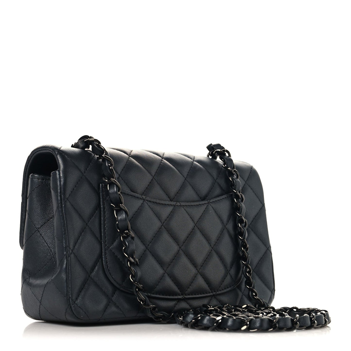 Pearly Lambskin Quilted Mini Rectangular Flap So Black
