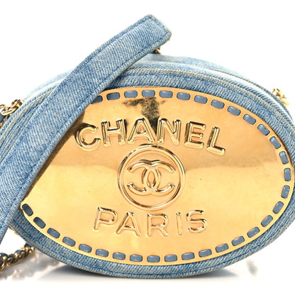 Denim Printed Chain Clutch Dark Blue