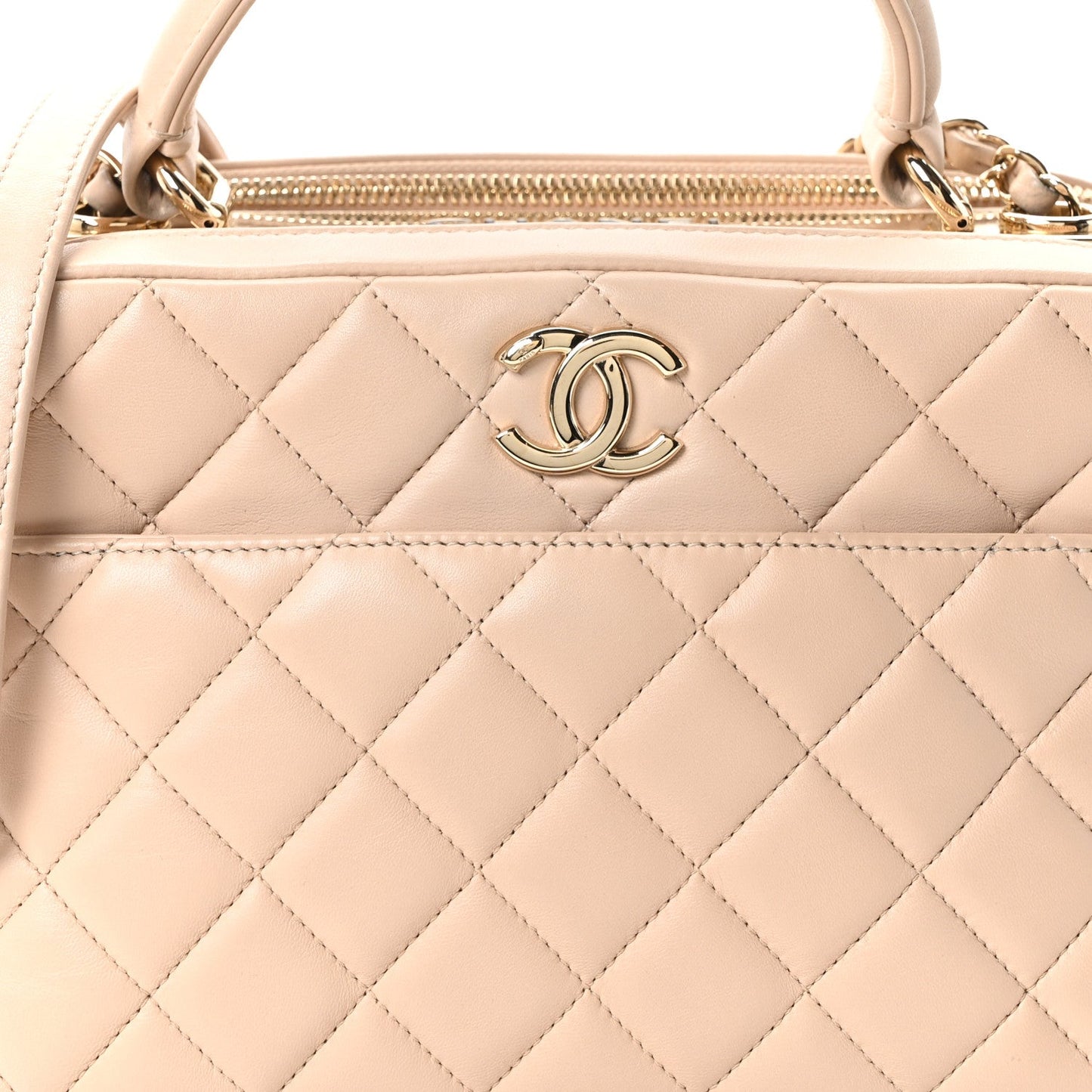 Lambskin Quilted Medium Trendy CC Bowling Bag Beige