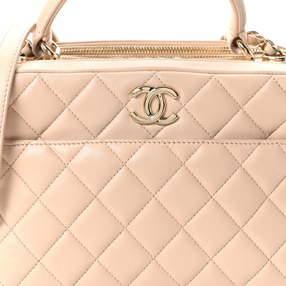 Lambskin Quilted Medium Trendy CC Bowling Bag Beige
