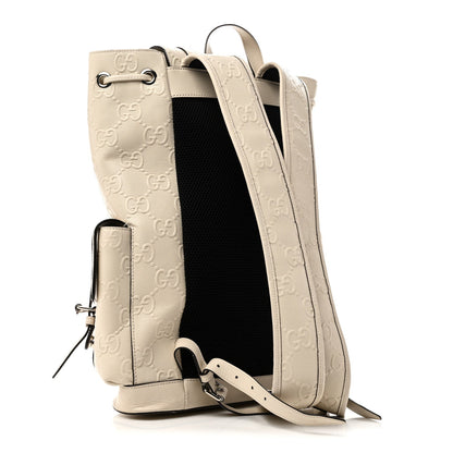 Piuma Calfskin Jumbo GG Embossed Double Buckle Backpack Mystic White