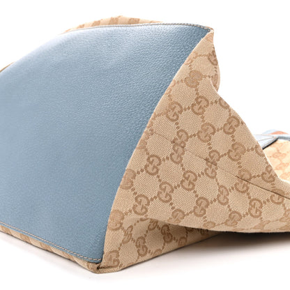 GG Monogram Large Web Handle Bucket Tote Blue