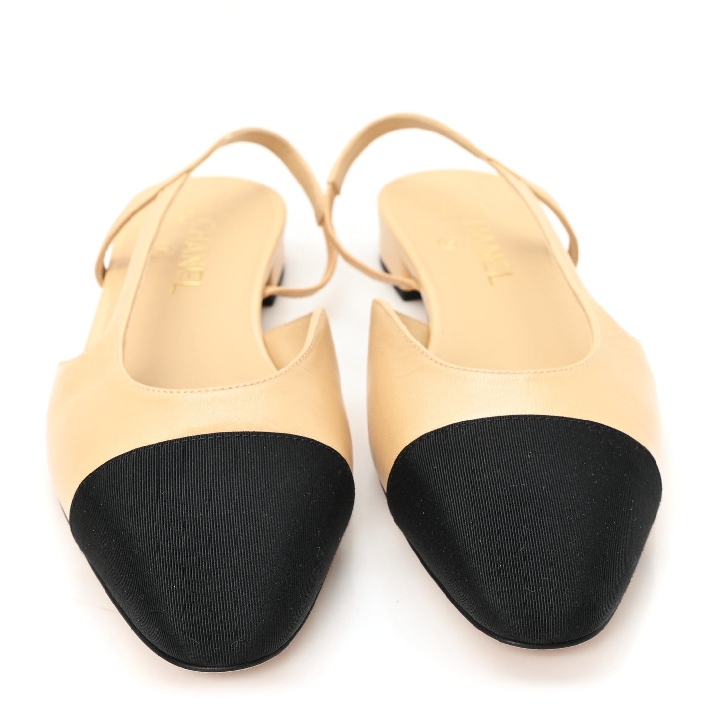 Lambskin Grosgrain Cap Toe CC Slingback Sandals 40 Beige Black