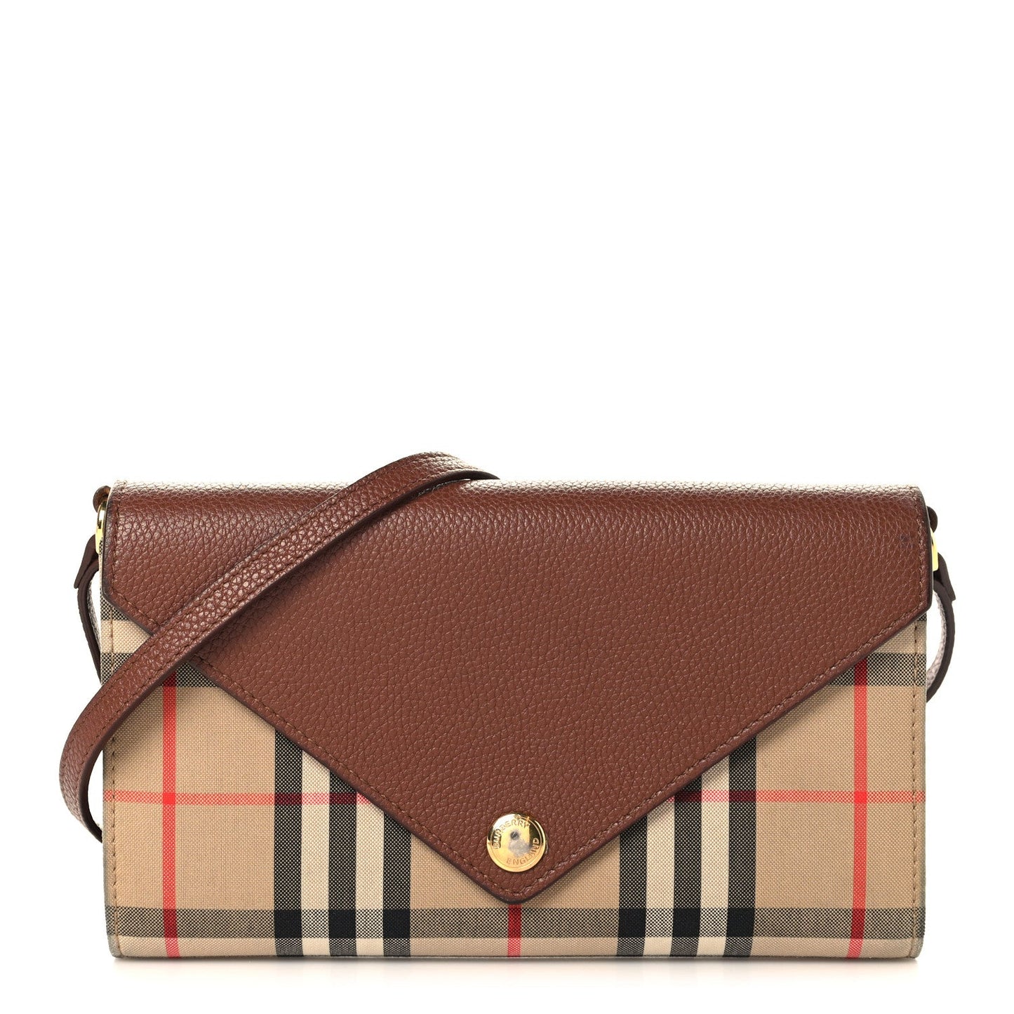 Grainy Calfskin Vintage Check Wallet With Detachable Strap Archive Beige Tan
